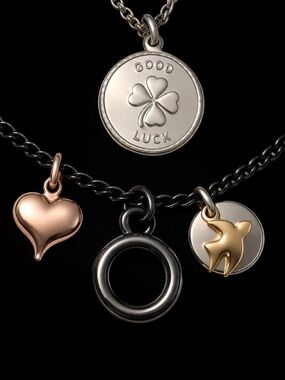 Lucky Brand Layered Good Luck Charm Heart Infinity Circle Dove Shamrock Necklace